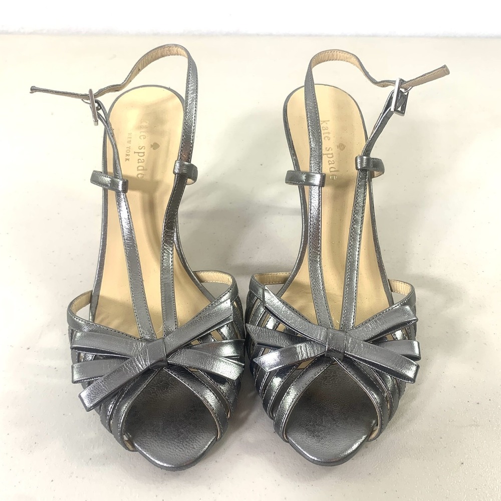 kate spade new york Heels Womens 7B Silver Good Slingback Stiletto Italy - Picture 5 of 12